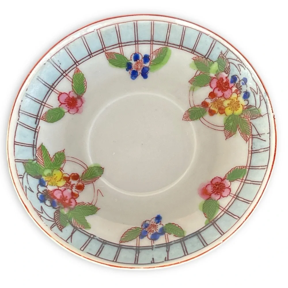 Post War Floral Patterned Porcelain Demitasse Teacup Saucer 5pc. Set